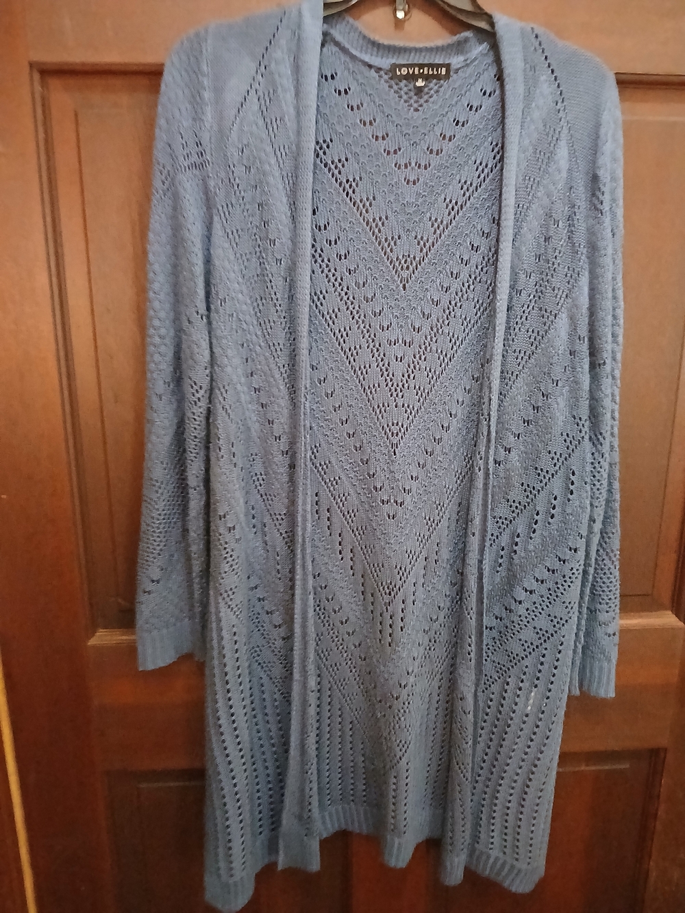 Women's Love Ellie Slate Blue Openfront Knit Sweater Duster Size M